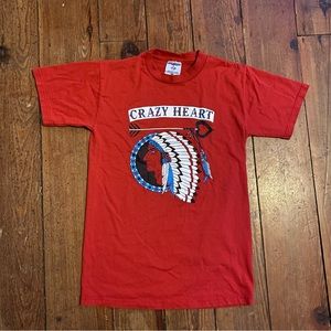 VINTAGE CRAZY HEART INDIAN CHIEF S T-SHIRT 50-50 RED USA 1996 EXCELLENT COND